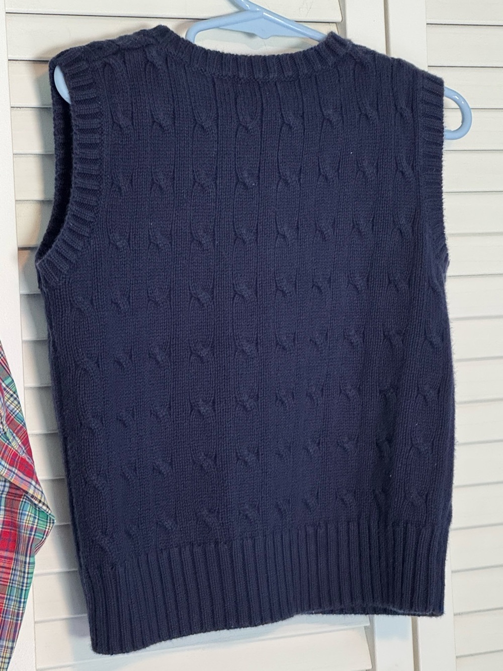 Ralph Lauren Navy Cable-Knit Vest with Red & Green Plaid Shirt - Picture 7 of 9